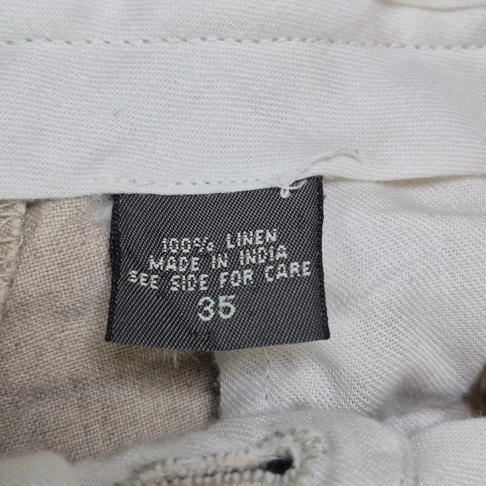 Eddie Bauer 100% Linen Pants Mens 35 Beige Pleated Cuffed Trousers
